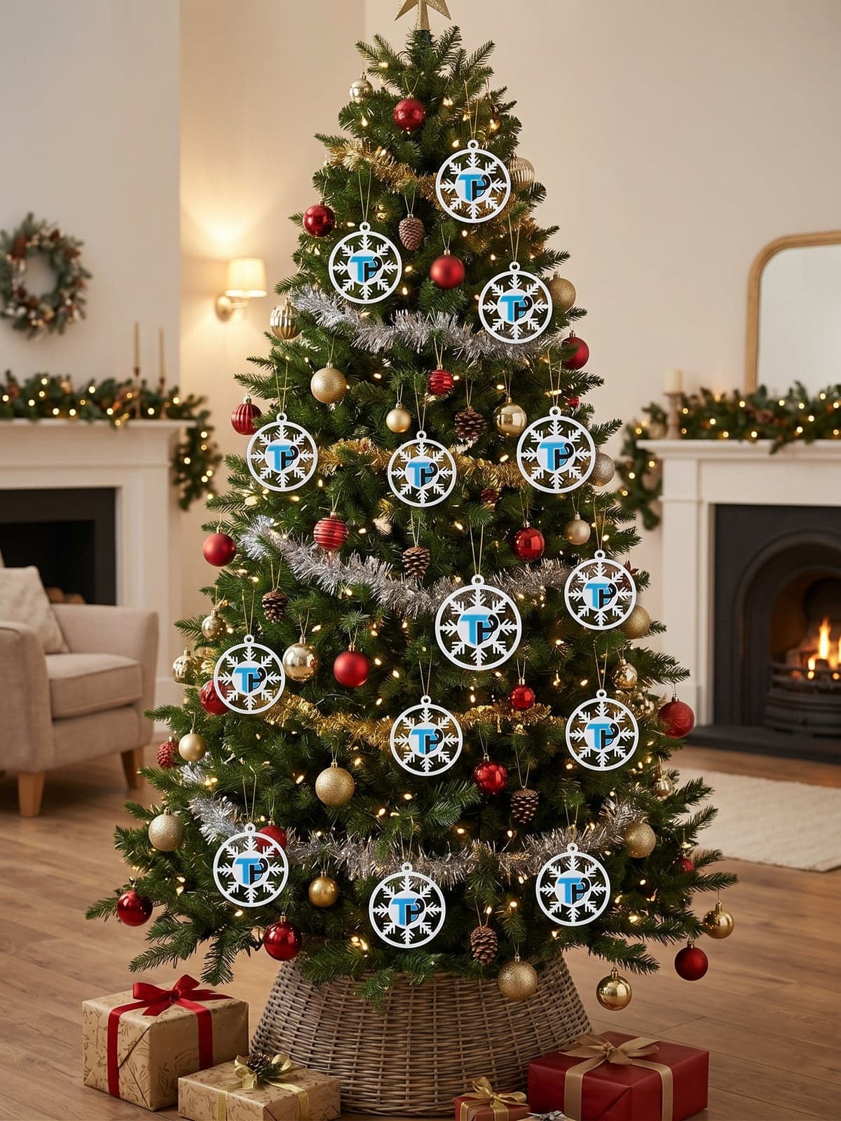 Tree of branded snowflake ornaments (concept image)